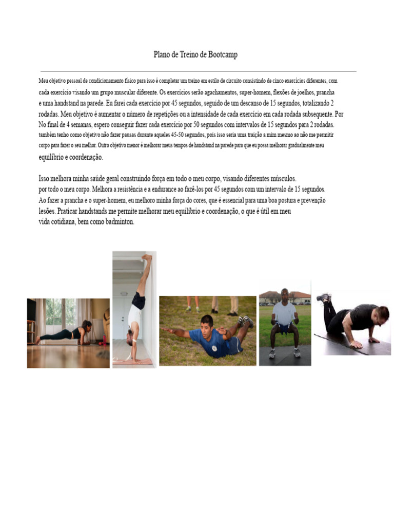 Plano de Treino de Bootcamp: Circuito Eficiente | PDF