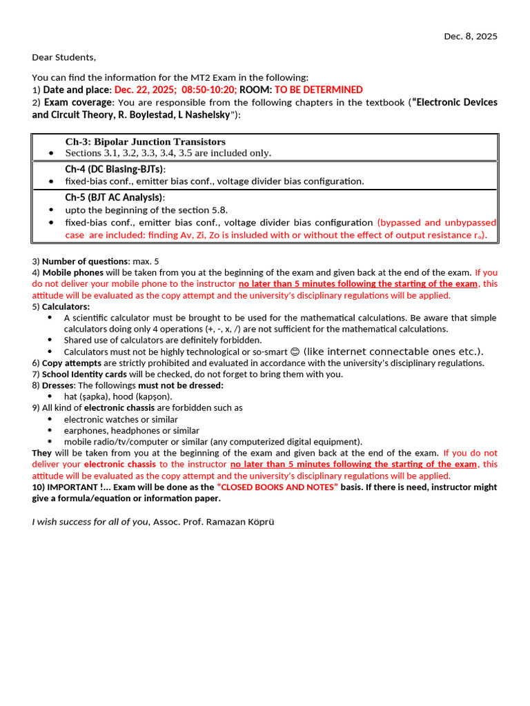 MT2 Exam Details and Guidelines | PDF | Bipolar Junction Transistor ...