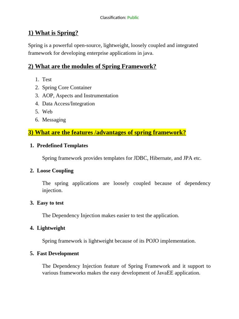 Overview of Spring Framework Features | PDF | Spring Framework | Soap