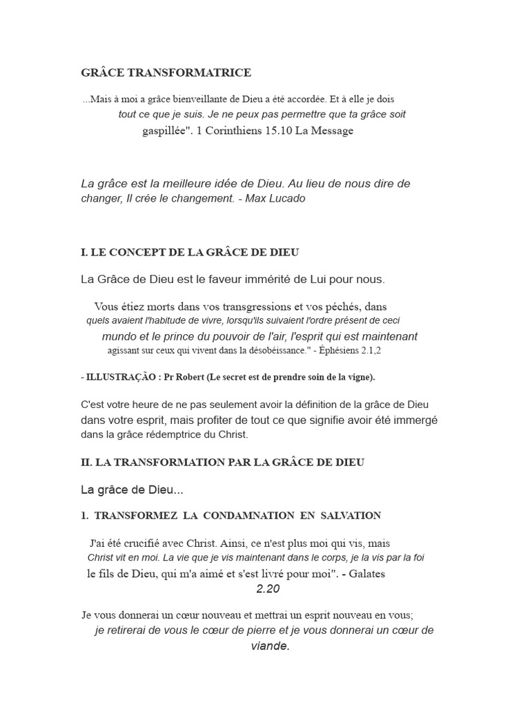 La Grâce de Dieu : Transformation et Espoir | PDF | Grâce ...