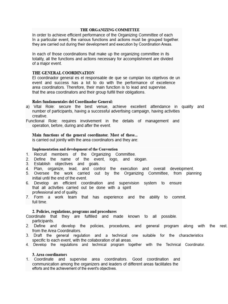 Organizing Committee Roles and Functions | PDF | Committee | Budget