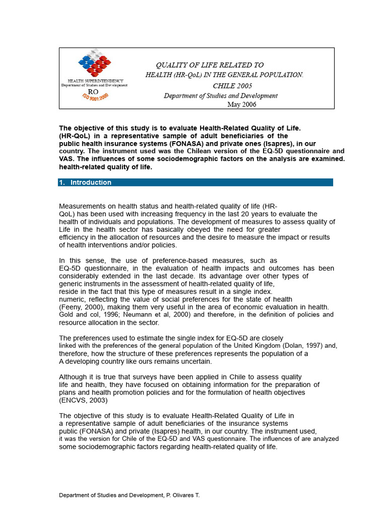 HR-QoL Assessment in Chile 2005 Study | PDF | Quality Of Life