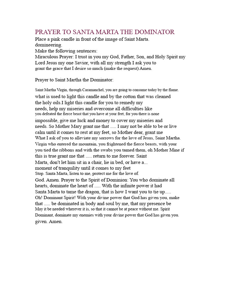 Prayer to Saint Martha the Dominator | PDF