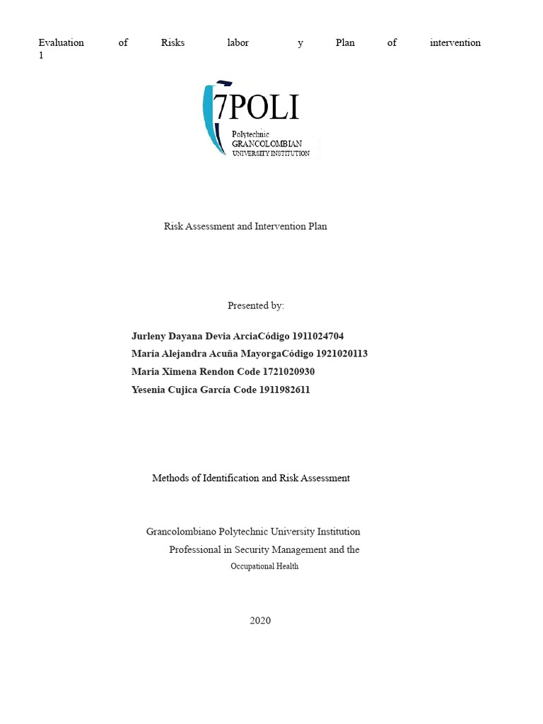 Risk Assessment and Intervention Plan | PDF | Anatomical Terms Of ...