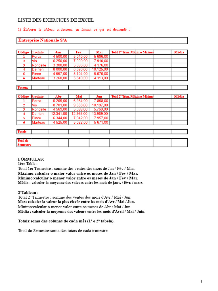 Exercices Pratiques sur Excel et Formules | PDF