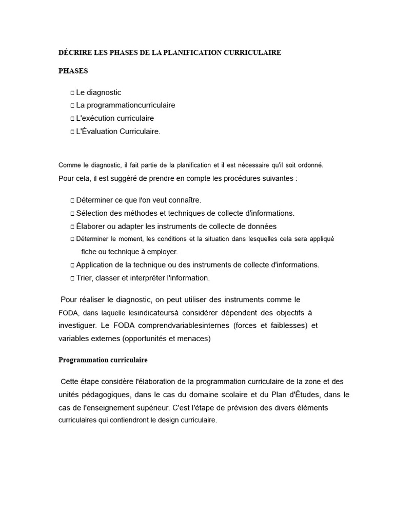 Phases de la Planification Curriculaire | PDF | Pédagogie | Planification