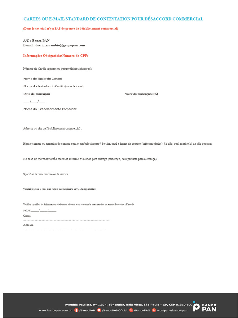 Contestation commerciale : formulaire standard | PDF