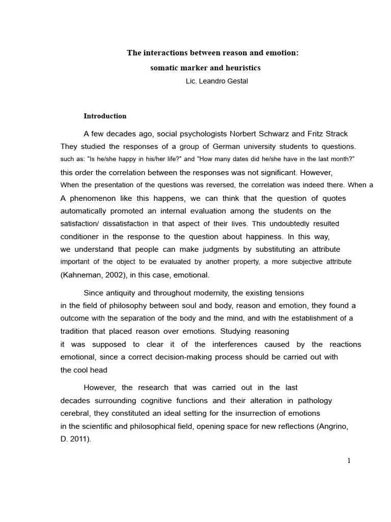 Gestal, L. (2020) The Interactions Between Reason and Emotion | PDF ...