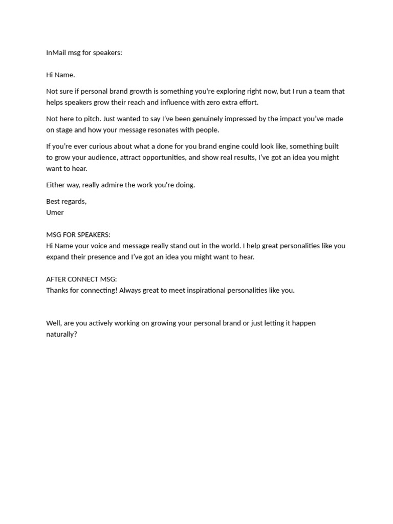 InMail Message Template for Speakers | PDF