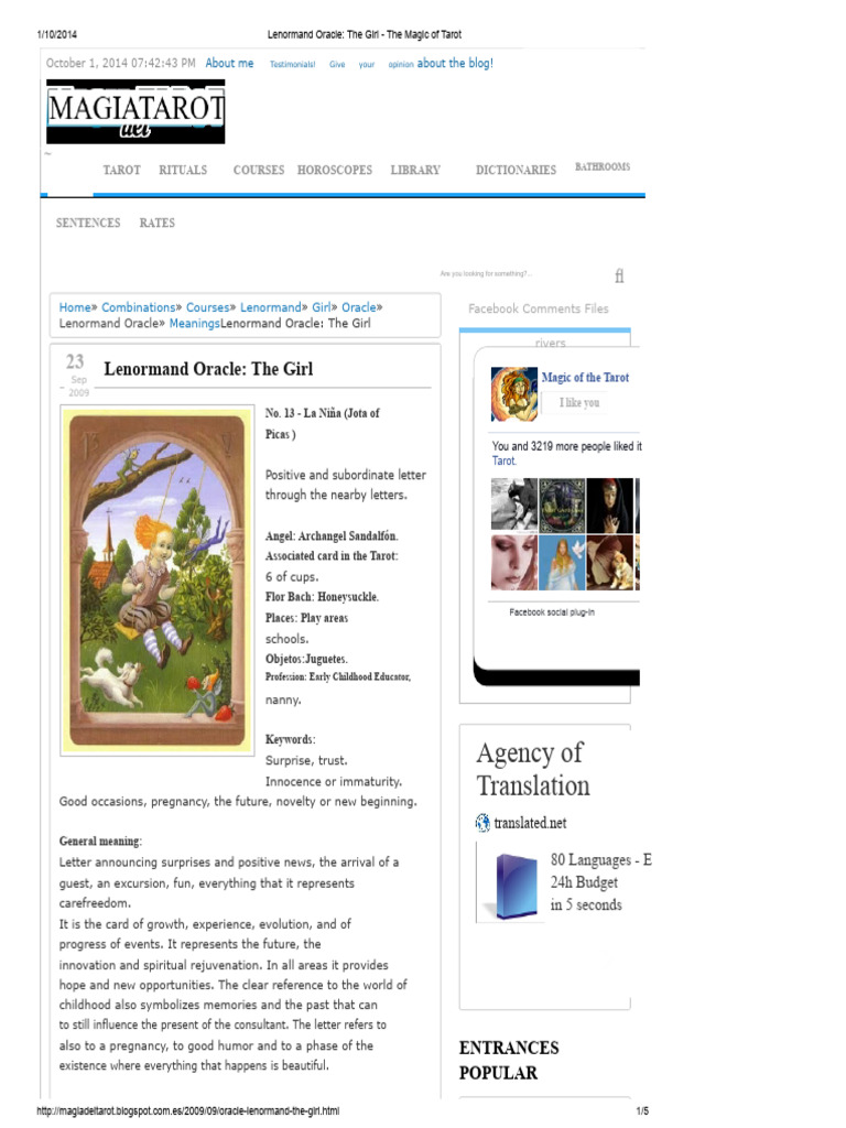 Lenormand Oracle: The Girl Explained | PDF