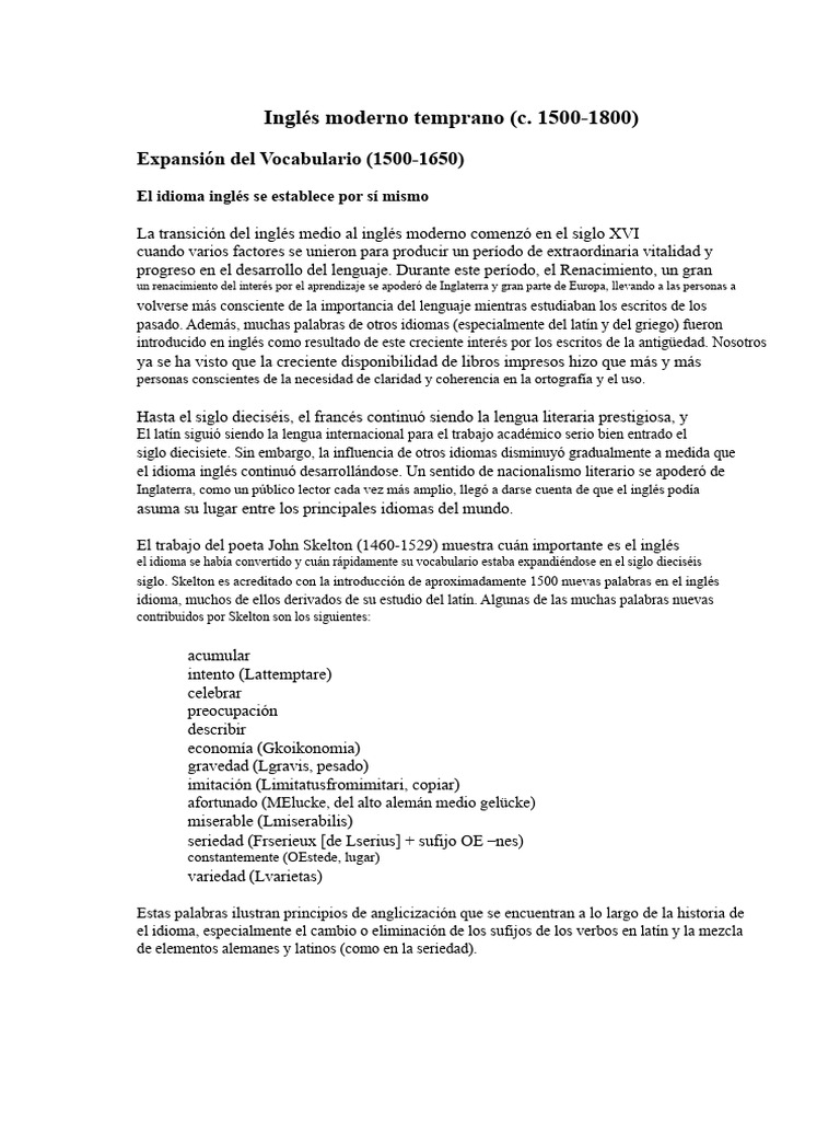 Evolución del Inglés Moderno Temprano | PDF | Idioma en Inglés | Ortografía