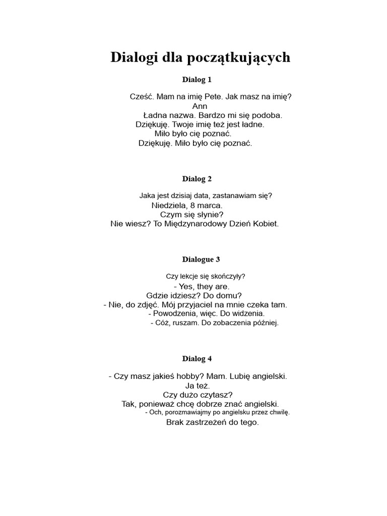 Dialogi Dla Początkujących | PDF
