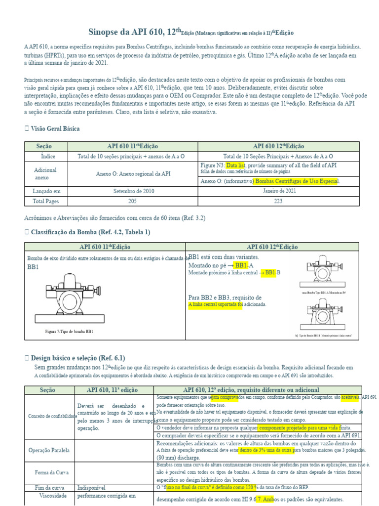 Mudanças na API 610: Edição 12 Resumida | PDF | Bomba