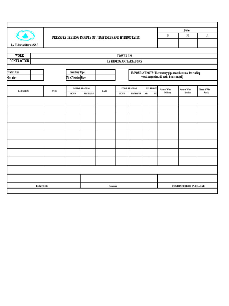 Pressure Testing Procedures for Pipes | PDF