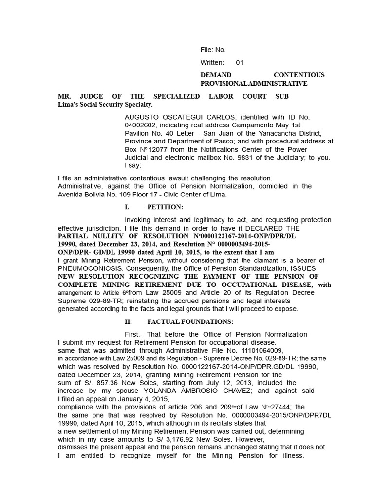 Administrative Contentious Demand For Social Security | PDF | Lawsuit ...
