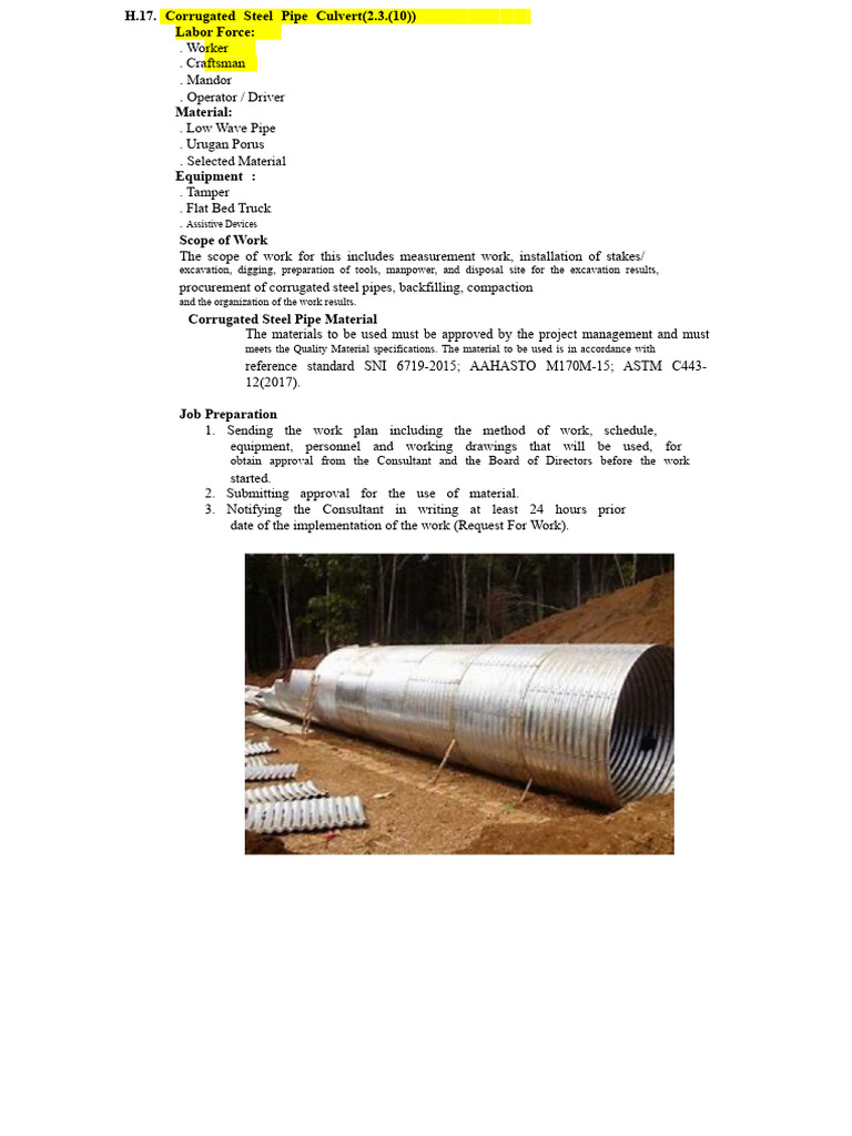 Corrugated Steel Pipe Culvert Installation Guide | PDF