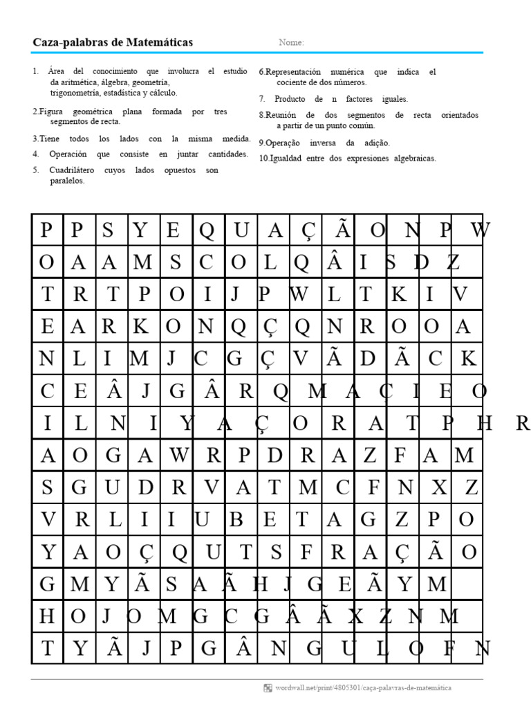Sopa de Letras de Matemáticas | PDF