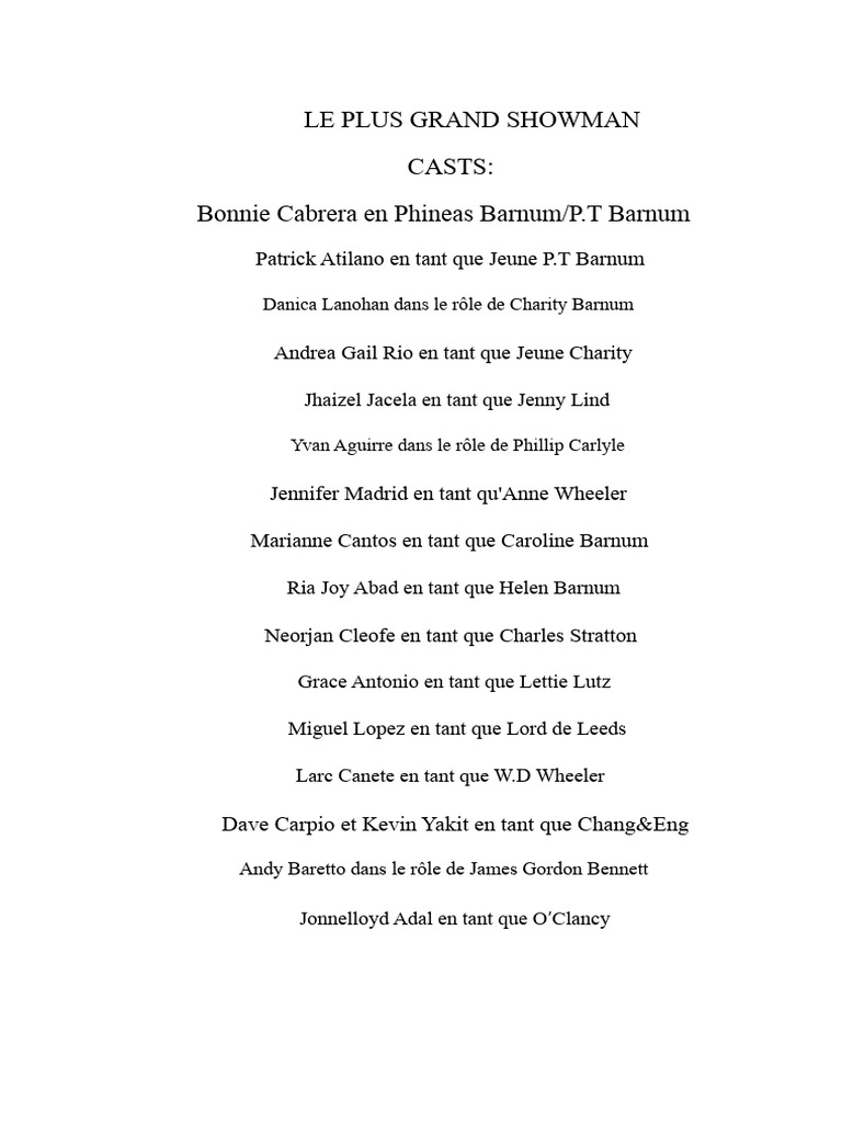 Le Plus Grand Showman Script | PDF | Phineas Taylor Barnum | Ringling ...
