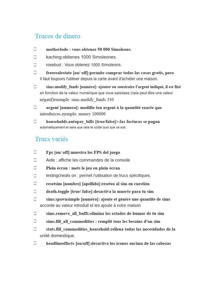 Trucs et astuces pour Les Sims 4 | PDF | Triche dans les jeux vidéo