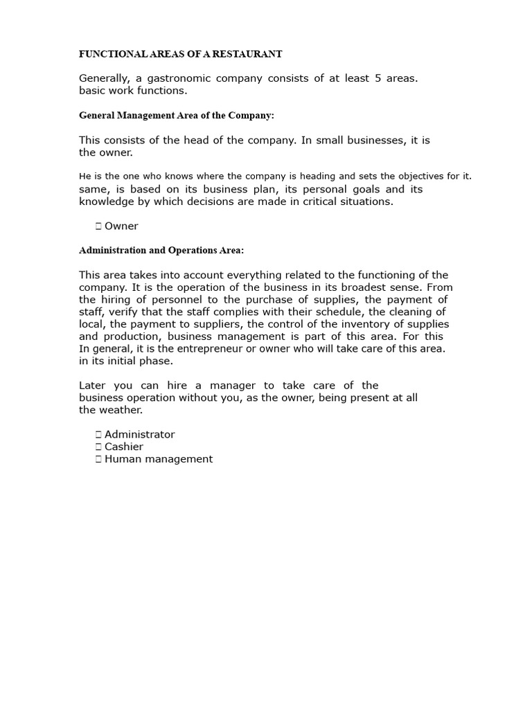 Functional Areas of a Restaurant | PDF | Taxes | Economies