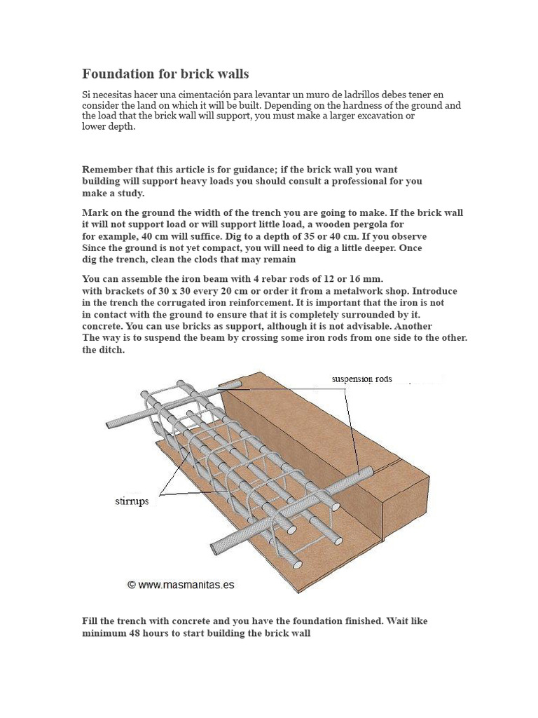 Brick Wall Foundation Guide | PDF | Brick | Wall