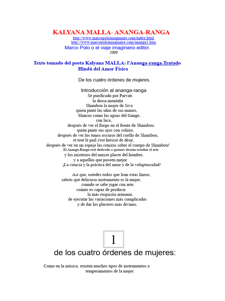 Arte y Placer en el Ananga-Ranga | PDF | Amor | Mano