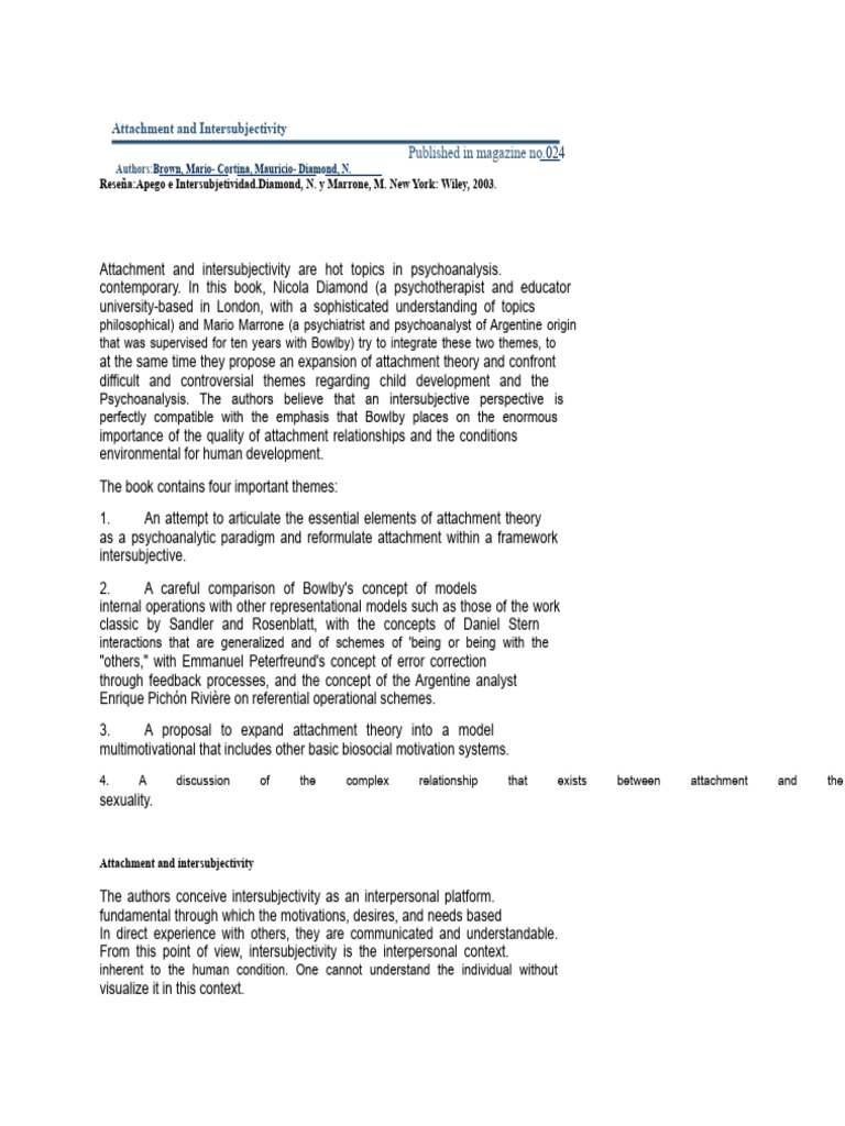 Exploring Attachment and Intersubjectivity | PDF | Attachment Theory ...