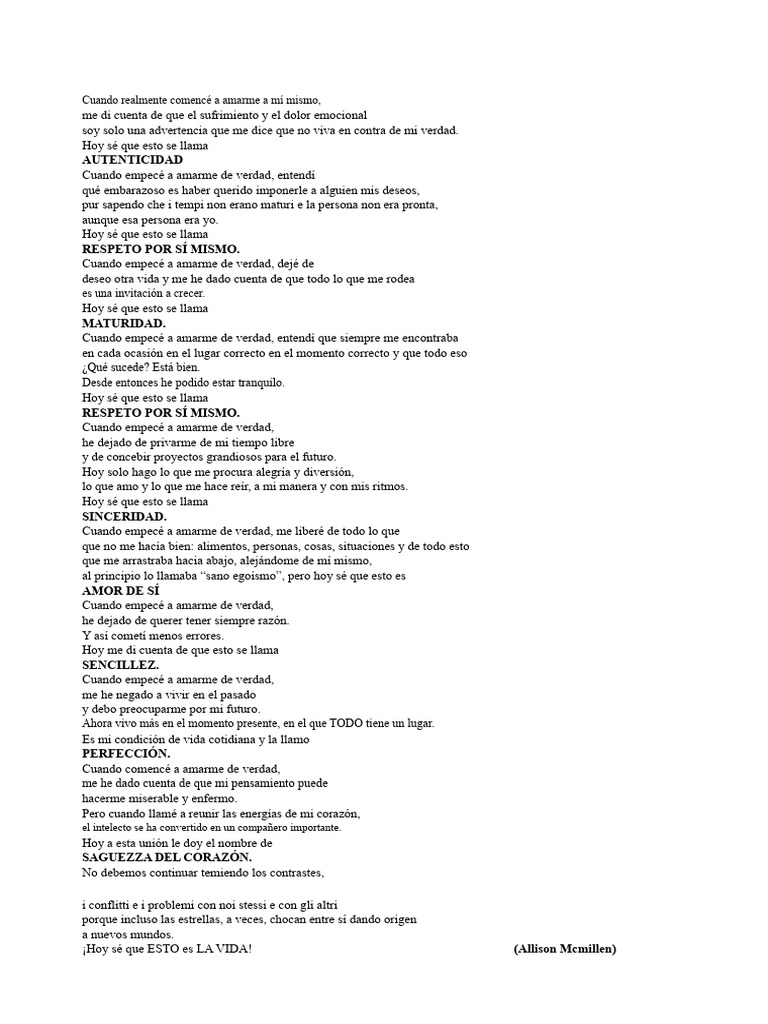 Cuando Empecé A Amarme de Verdad | PDF | Amor | Las emociones