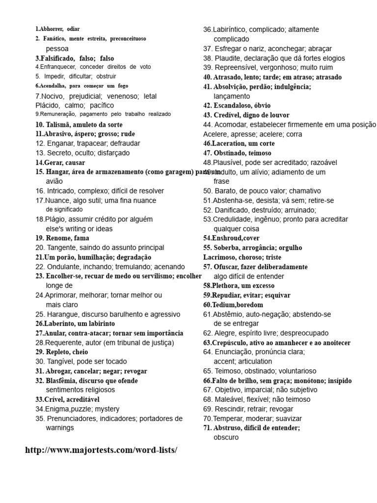 Lista de Palavras e Seus Significados | PDF