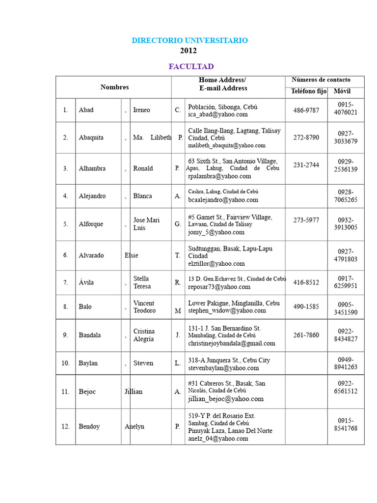 Directorio de Contactos Universitarios | PDF