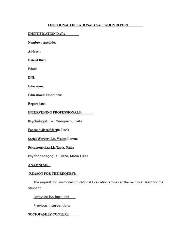 Functional Educational Evaluation Report | PDF | Attention | Communication