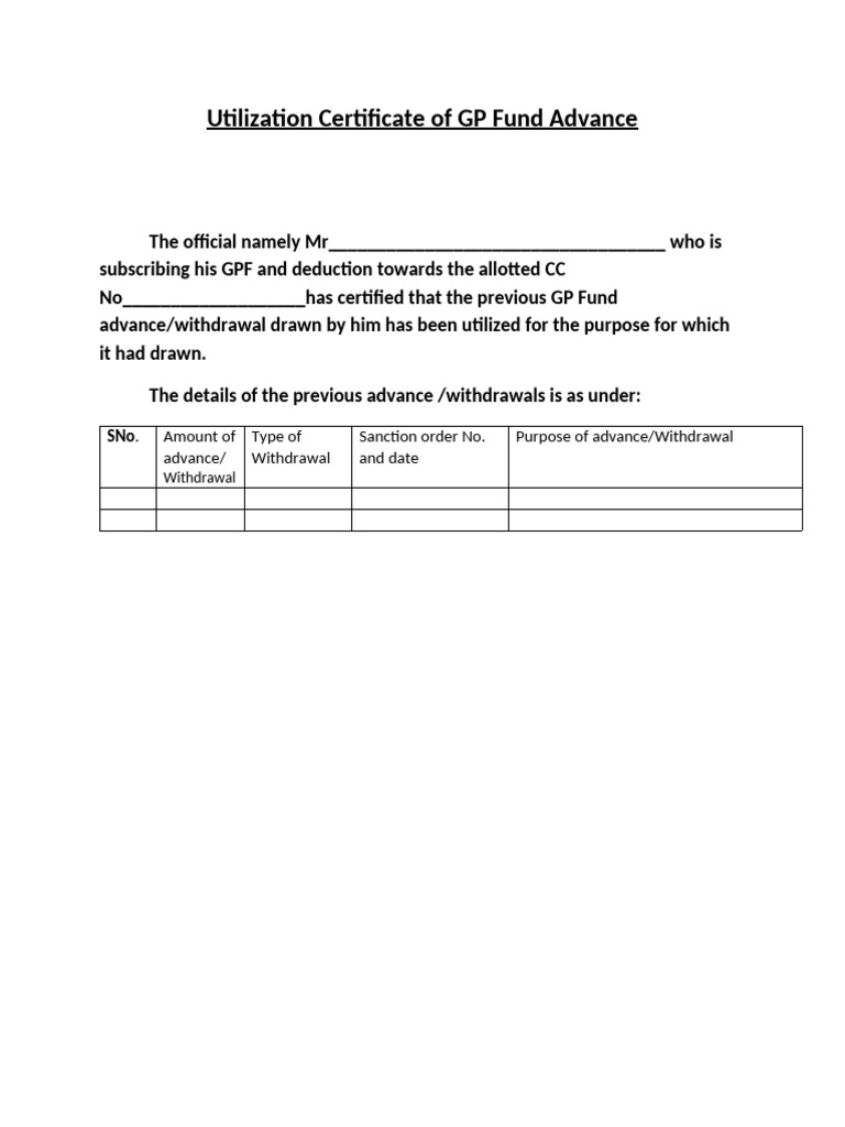GP Fund Advance Utilization Certificate | PDF