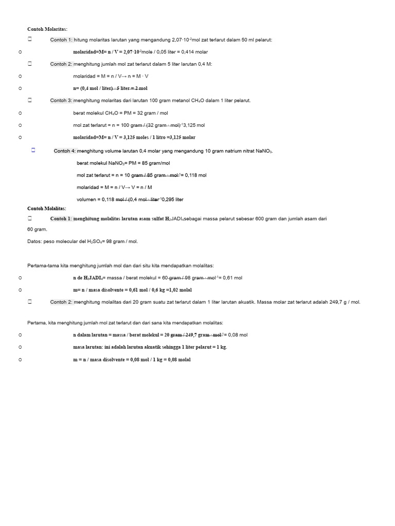 Contoh Perhitungan Molaritas dan Molalitas | PDF
