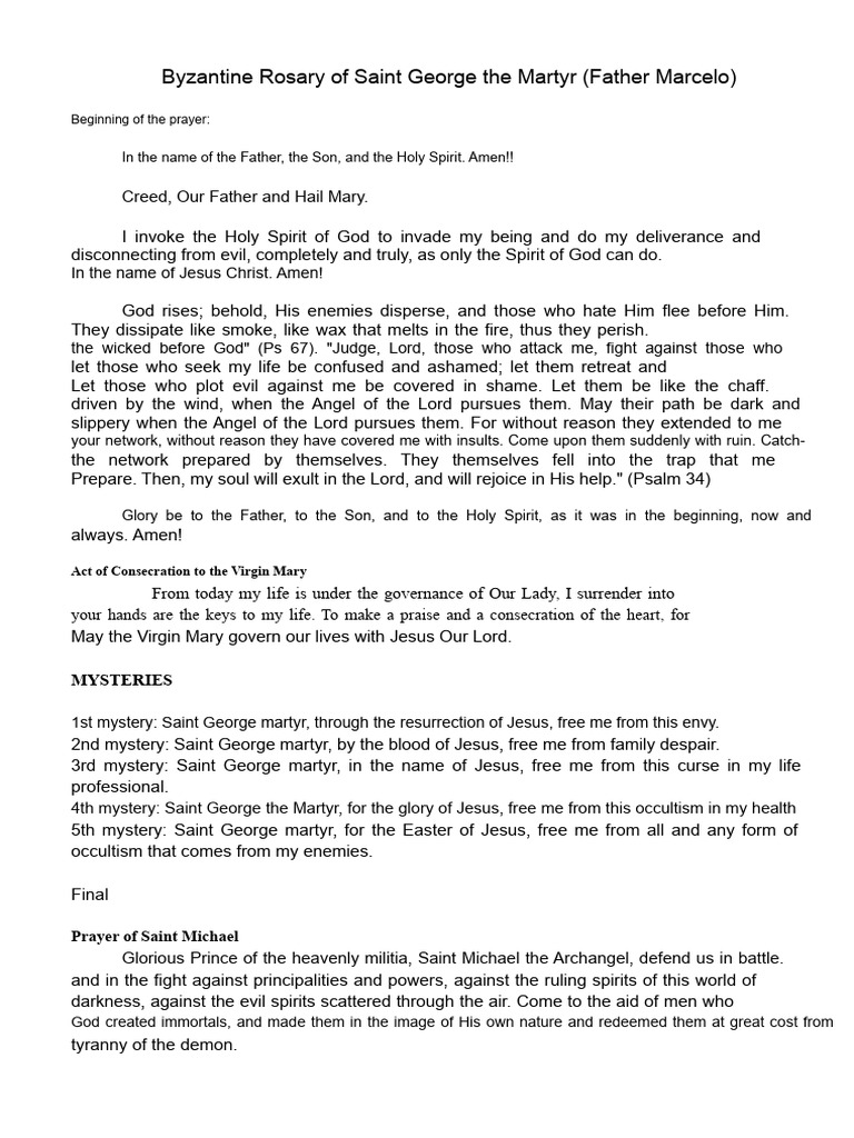 Byzantine Rosary Prayer for Saint George | PDF | Satan | Mary, Mother ...