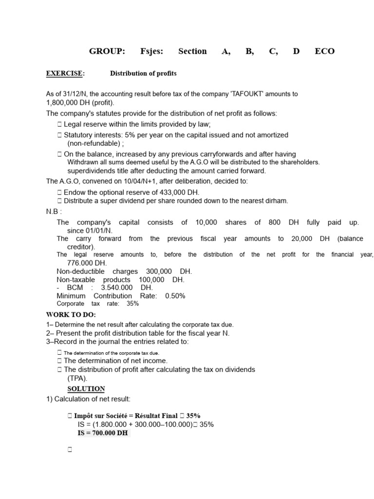 Profit Distribution and Tax Calculation | PDF | Dividend | Corporate Tax