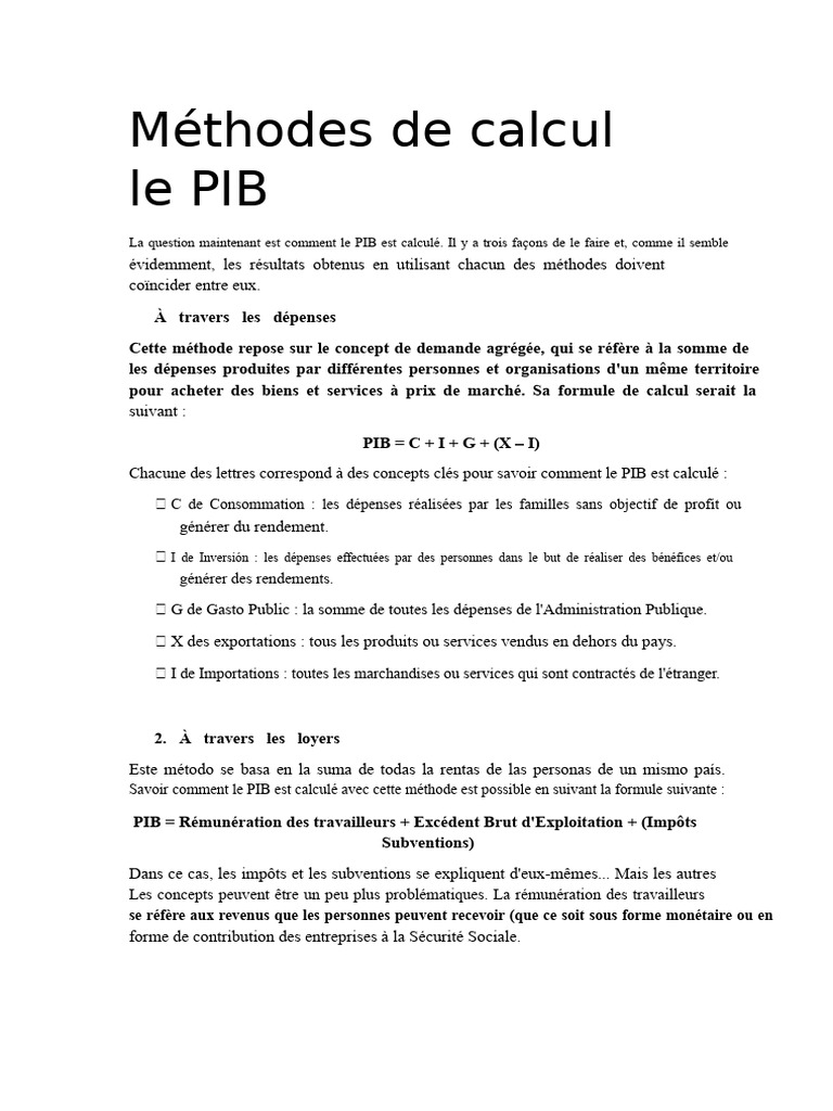 Méthodes de calcul du PIB expliquées | PDF | Produit intérieur brut ...