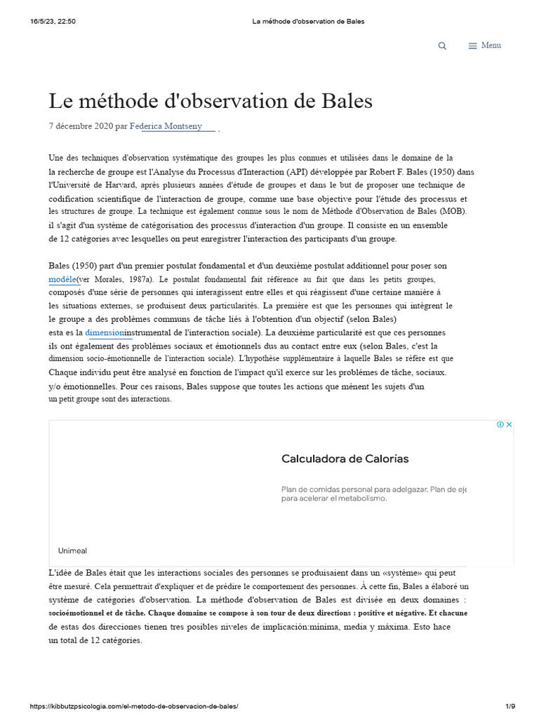 Méthode d'Observation de Bales | PDF | Trouble mental | Psychologie