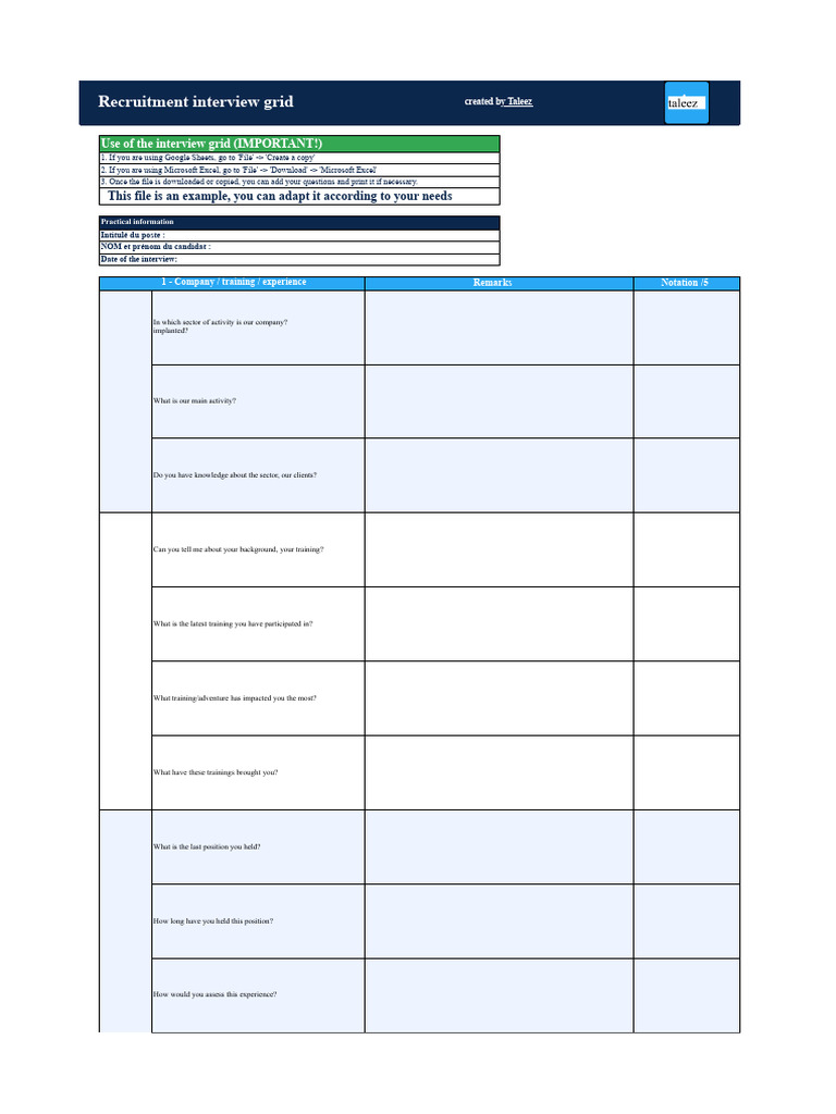 Example of job interview evaluation grid - Taleez - Interview ...