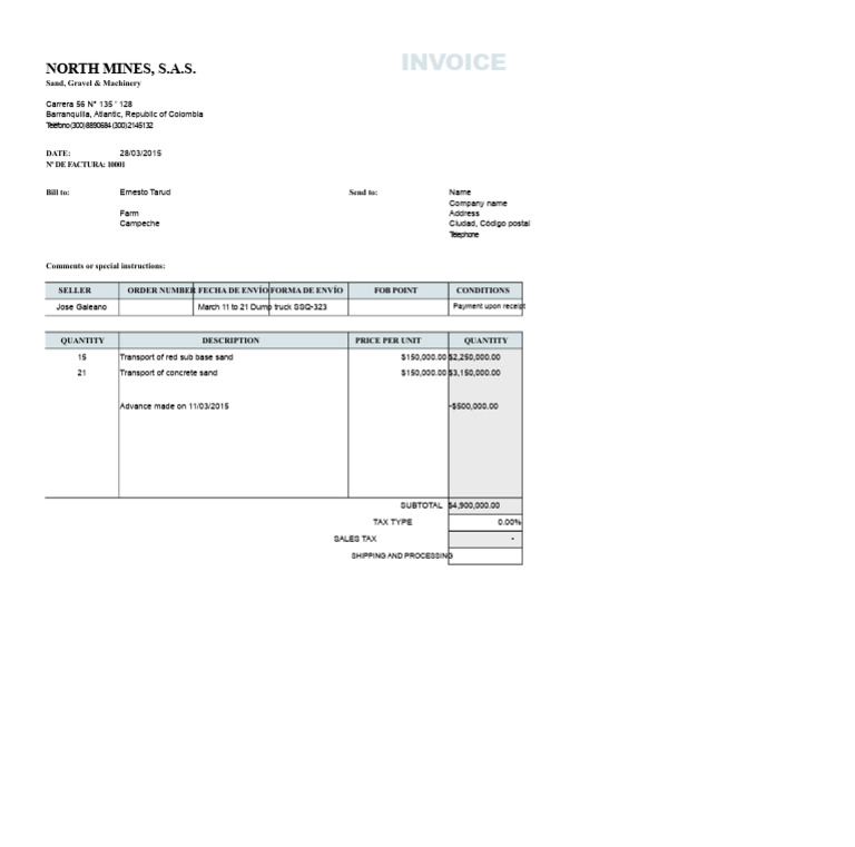 Invoice for Sand and Gravel Transport | PDF
