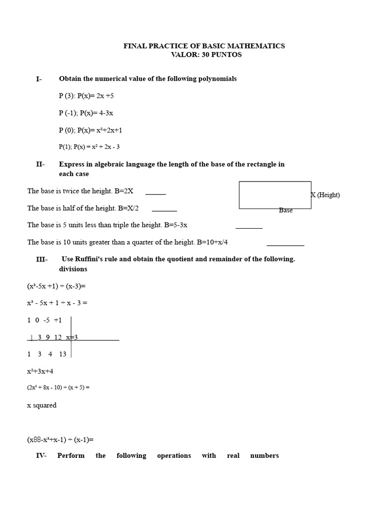 Final Practice of Basic Mathematics Uapa July-September | PDF ...