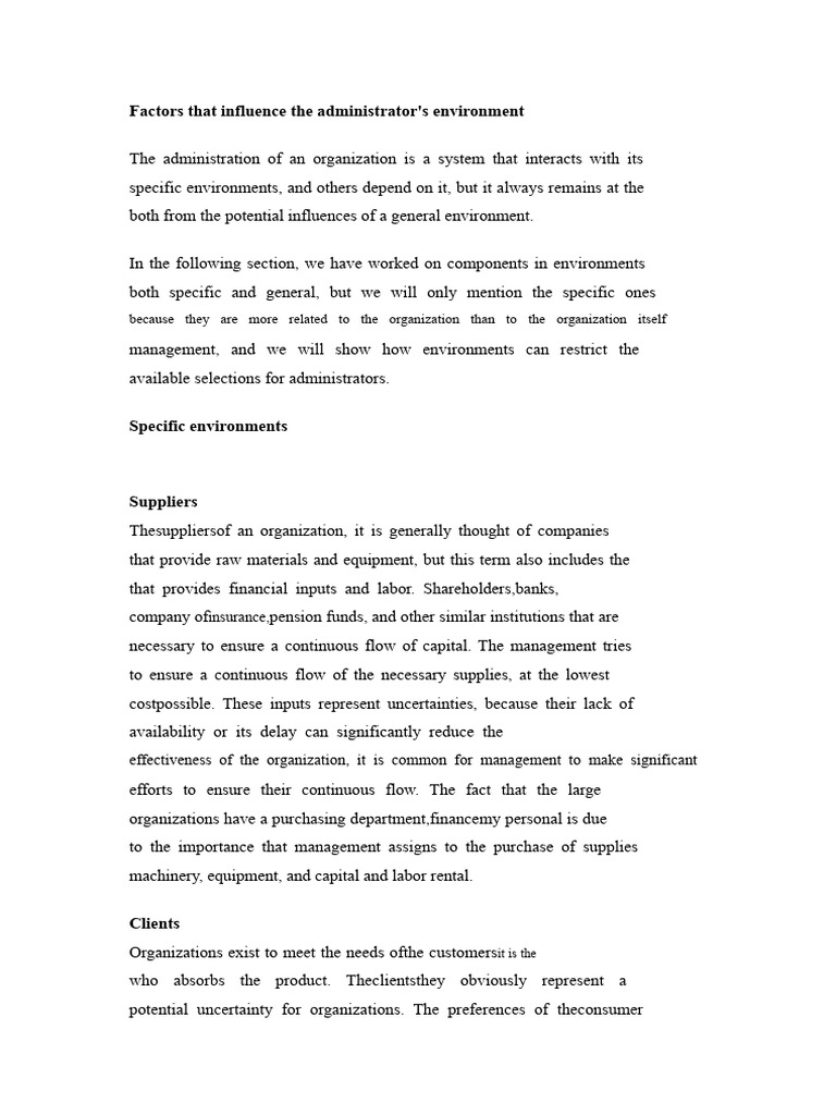 Factors Influencing The Administrator's Environment | PDF | Labour ...