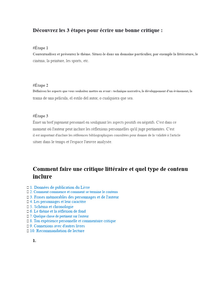 3 étapes pour écrire une critique efficace | PDF | Expérience | Récit
