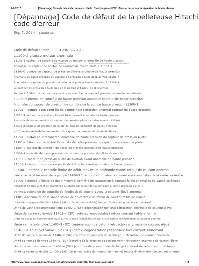 Codes de défaut excavateur Hitachi PDF PDF Injection (moteur) Soupape — free download