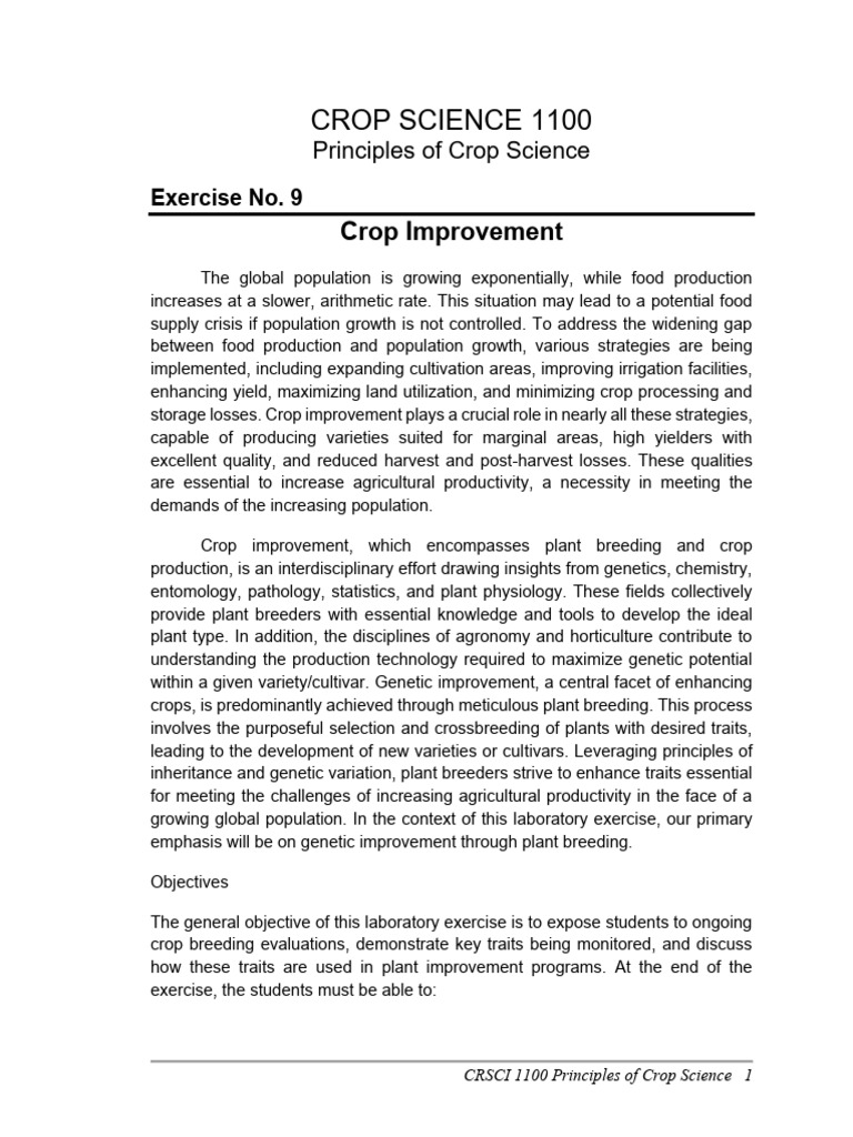 Crop Improvement and Plant Breeding Principles | PDF | Plant Breeding ...