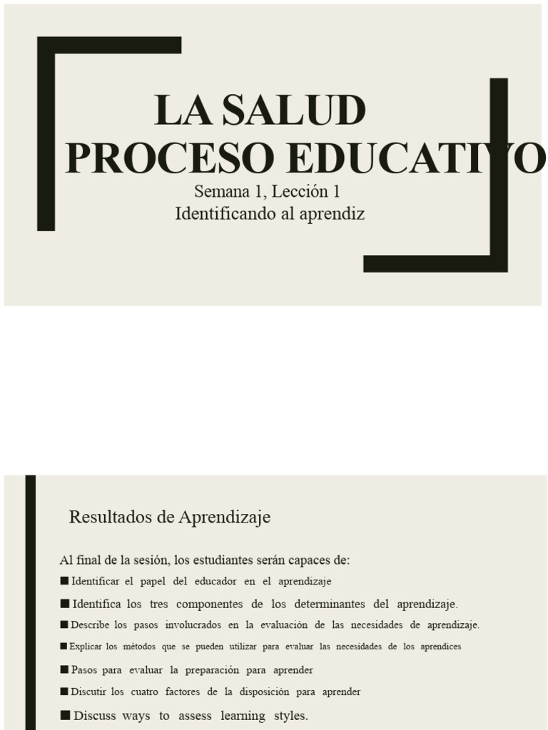 El Proceso de Educación en Salud Semana 1 | PDF | Aprendizaje | Evaluación