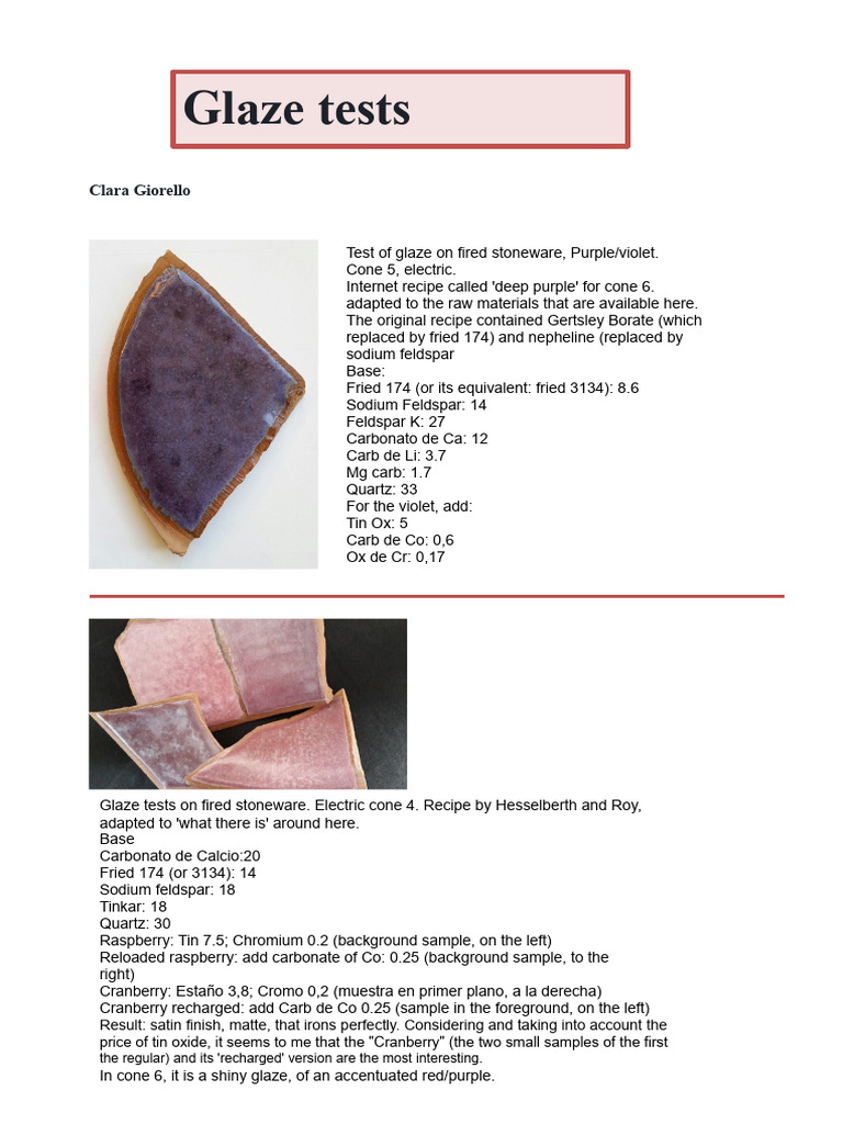 Cone 5 Glaze Testing Recipes and Results | PDF | Iron | Sodium