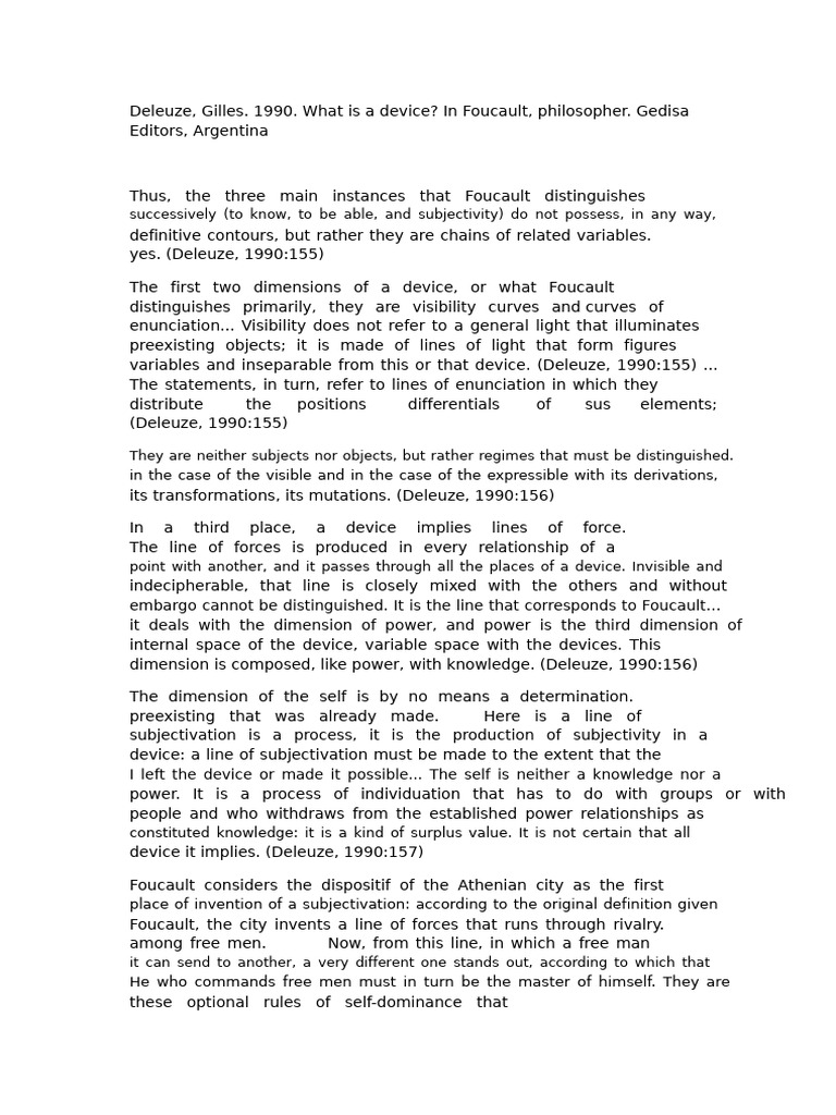 Deleuze on Foucault's Concept of Device | PDF | Gilles Deleuze | Michel ...