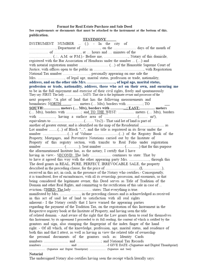 Real Estate Purchase and Sale Deed Format | PDF | Printer (Computing ...