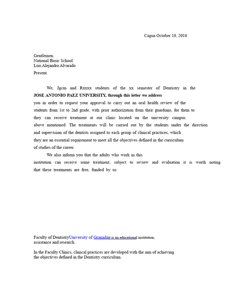 Dental Request Letter | PDF | Dentistry | Dentist