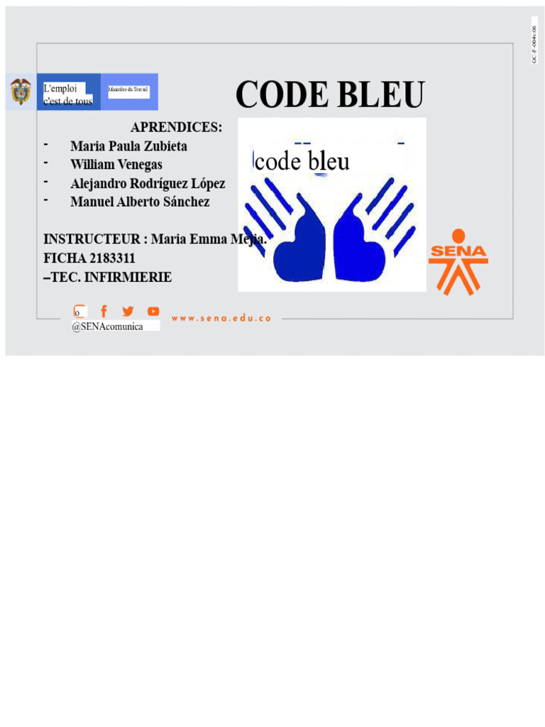 Protocole de Code Bleu en Urgences Médicales | PDF | Réanimation cardio ...